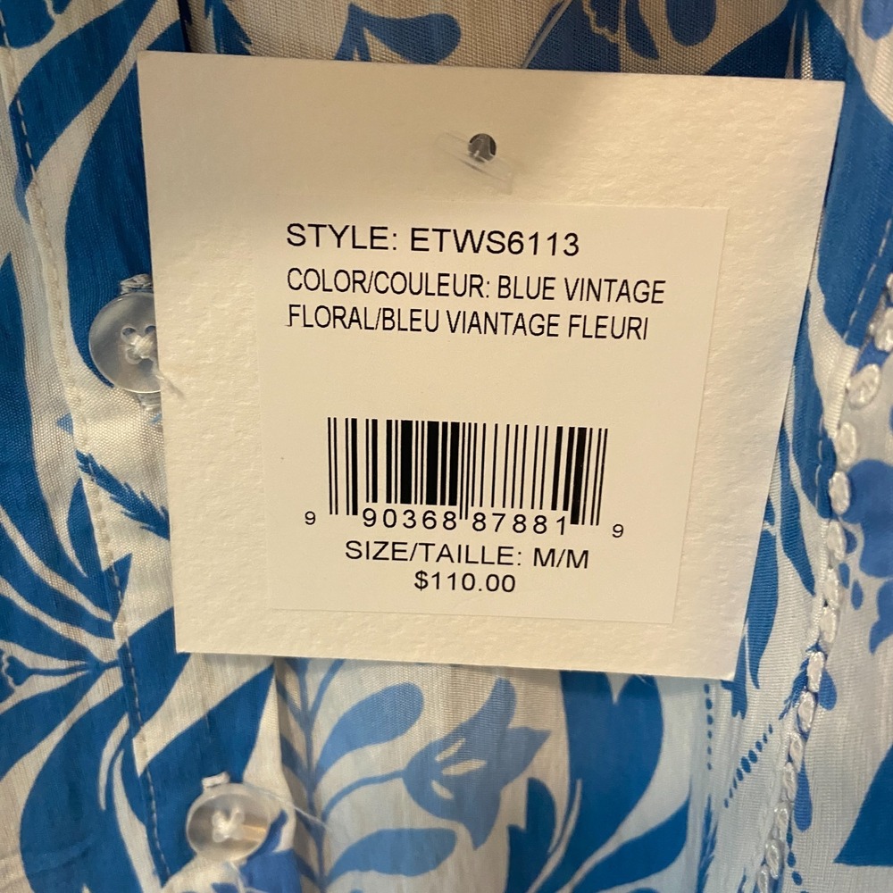 NWT Ellen Tracy Blue Vintage Floral Fit & Flare Dress Cap Sleeve Button Front M - Picture 13 of 16